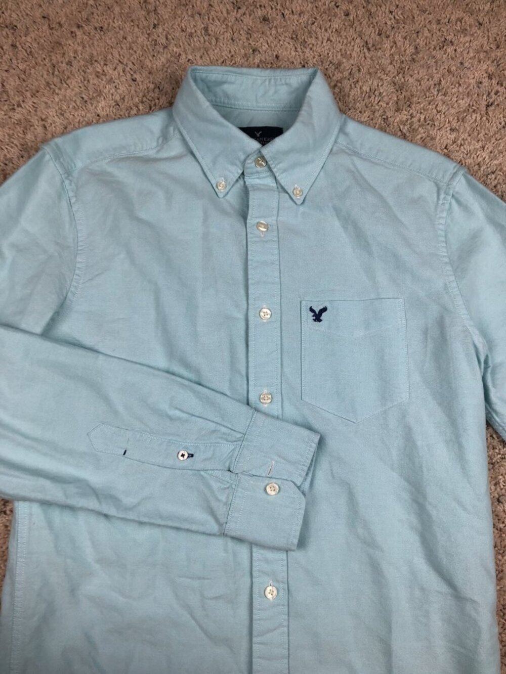 American Eagle Button Up Shirt Mens Extra Small Blue Classic Fit Casual EUC